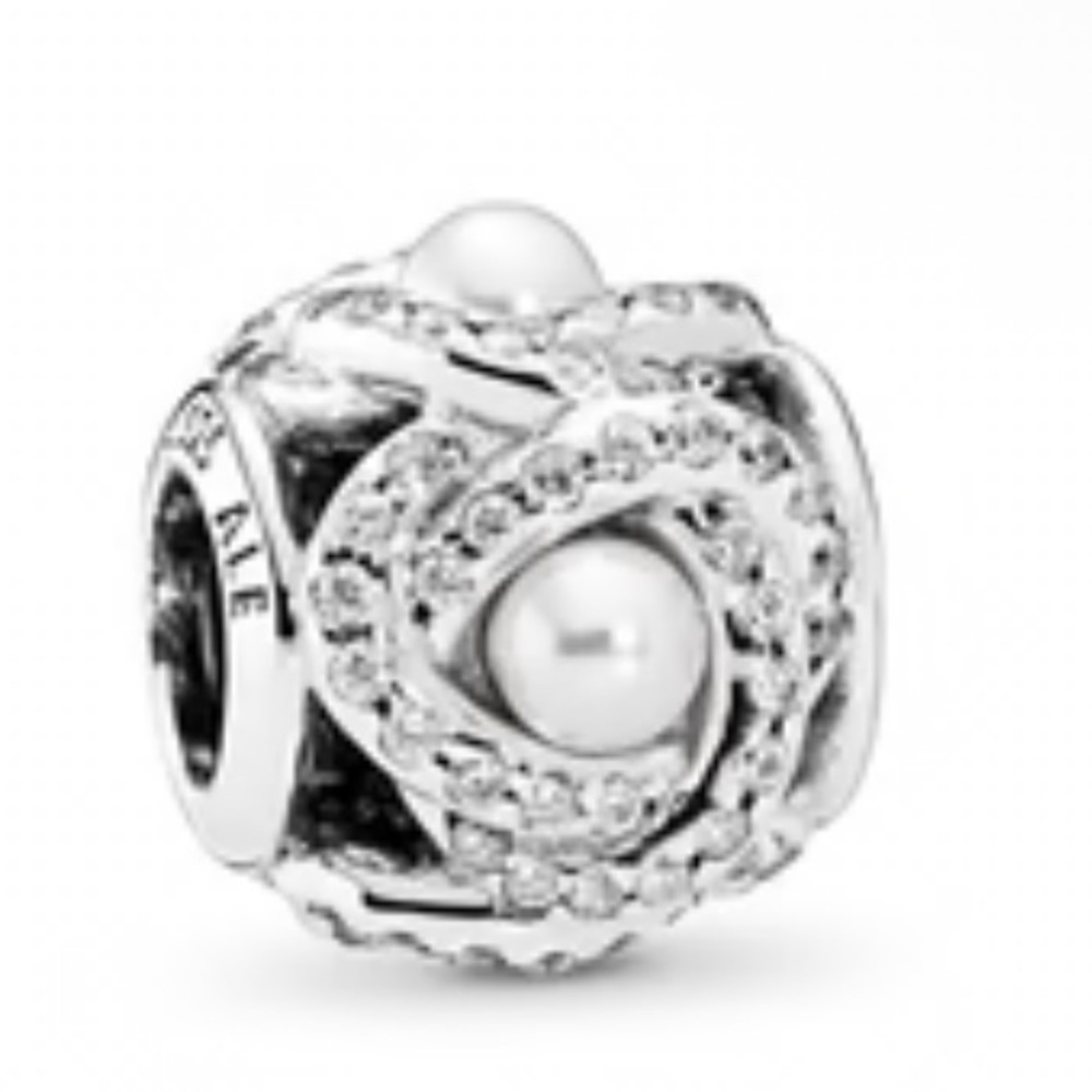 Authentic PANDORA Luminous Love Knot, White Crystal Pearl & Clear CZ RETIRED